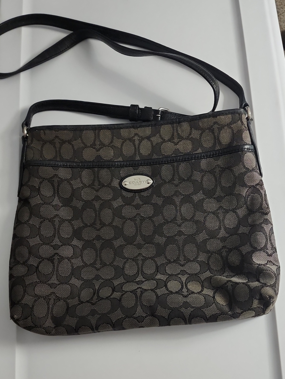 Coach Crossbody Bag in Black and Gray Signature Jacquard